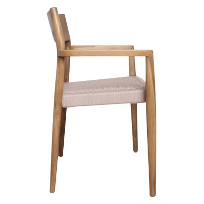 Silla de comedor de teca Freya con reposabrazos, color natural, juego de 2, Raw Materials