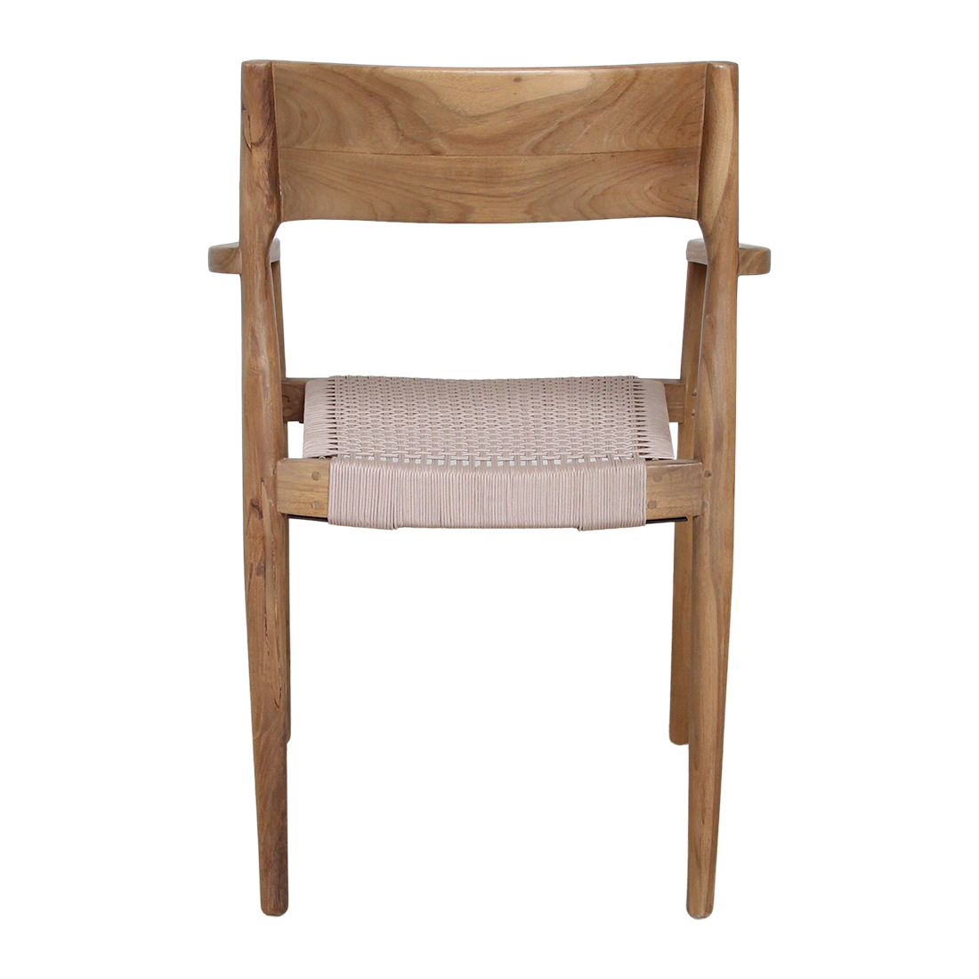 Silla de comedor de teca Freya con reposabrazos, color natural, juego de 2, Raw Materials