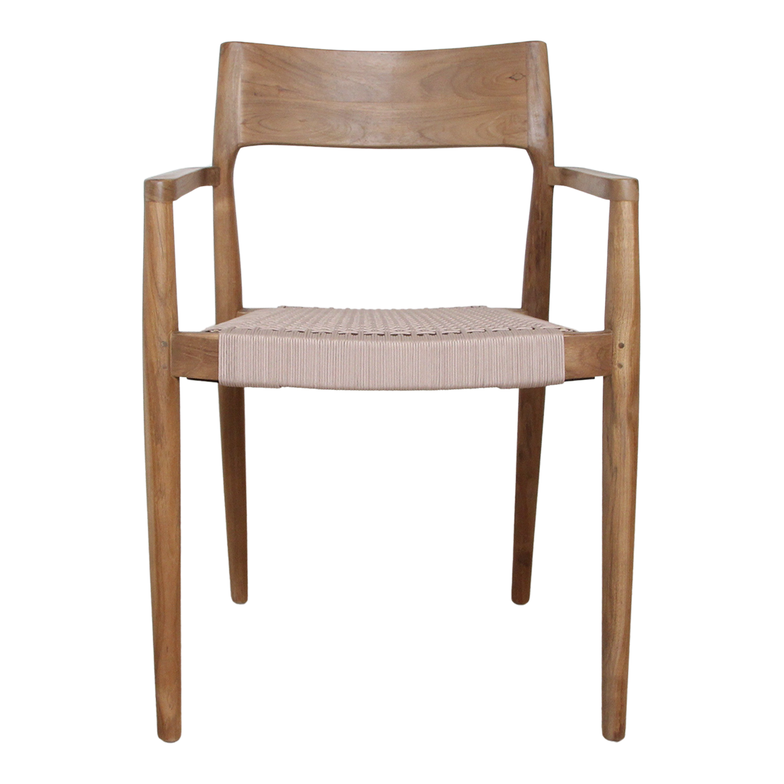 Silla de comedor de teca Freya con reposabrazos, color natural, juego de 2, Raw Materials