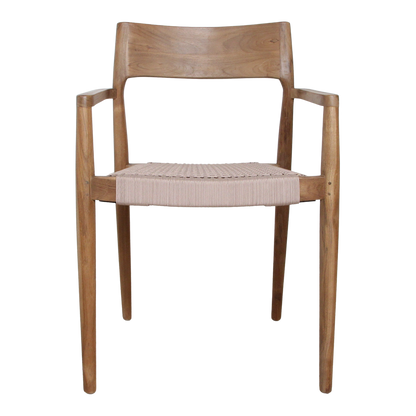 Silla de comedor de teca Freya con reposabrazos, color natural, juego de 2, Raw Materials