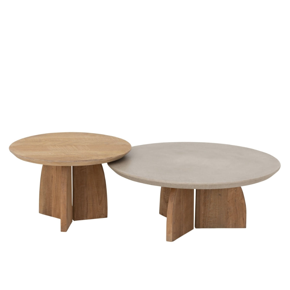 DTP Home Mesa de centro Nova Set de 2 Madera de teca + Travertino