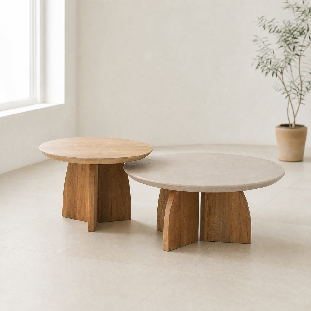 DTP Home Mesa de centro Nova Set de 2 Madera de teca + Travertino