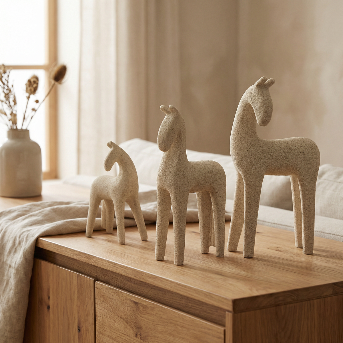 Set van 3 Paarden Modern Resine Beige J-Line