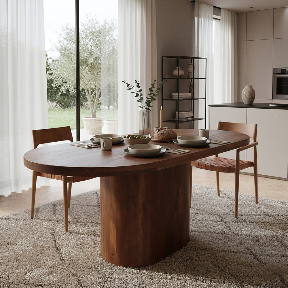 Mesa de comedor Bullnose rectangular ovalada de madera de mango 240 cm Raw Materials