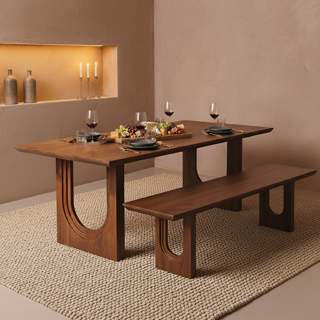 Mesa de comedor Bullnose Chaflán Curva Madera de mango 240 cm Raw Materials