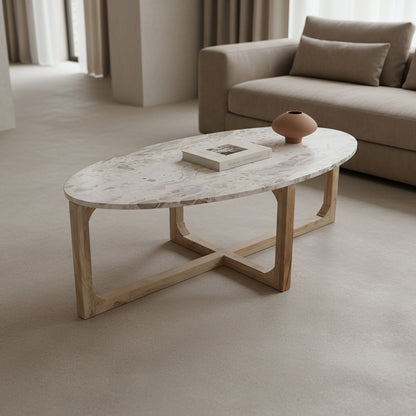 Mesa de centro ovalada de mármol crema Raw Materials