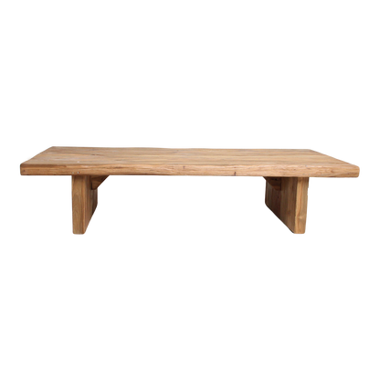 Mesa de centro rectangular de madera de teca, materiales brutos reciclados con certificación FSC