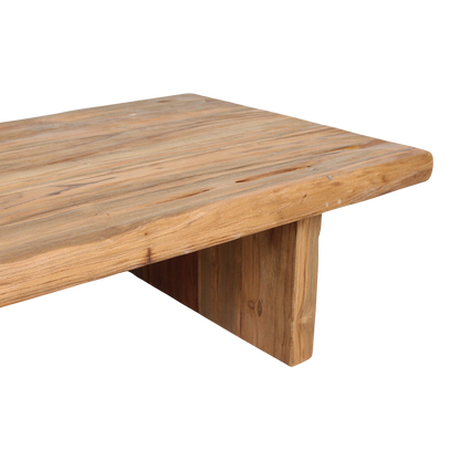 Mesa de centro rectangular de madera de teca, materiales brutos reciclados con certificación FSC