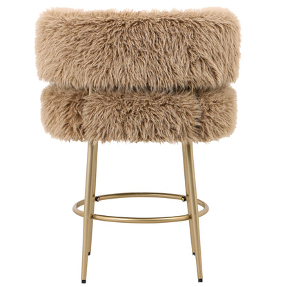 PTMD barstoel Hair Brown met aaibare stof en metalen frame