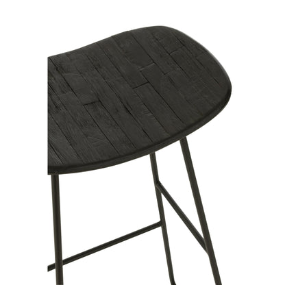 Taburete de bar rectangular de teca reciclada negro grande J-Line