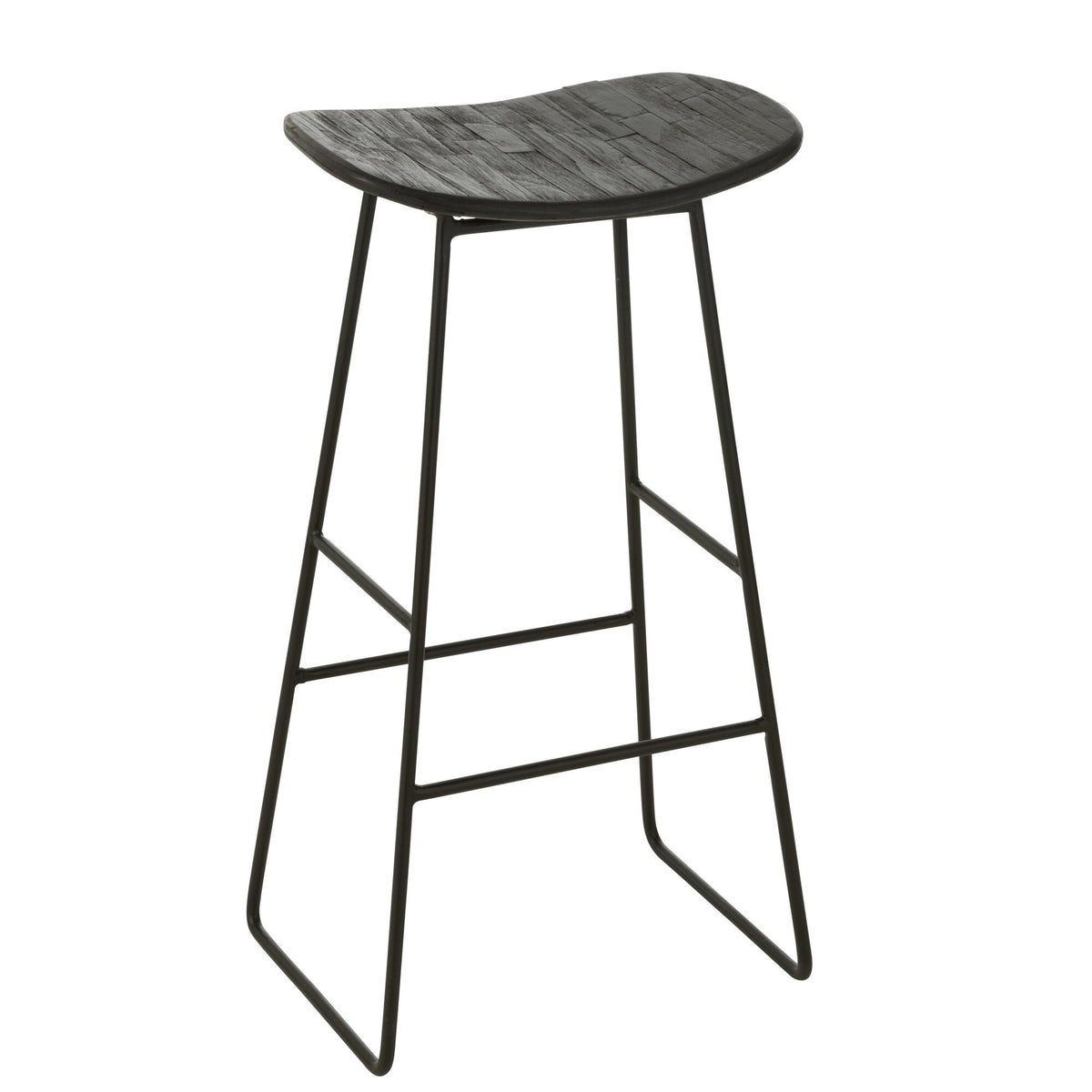 Taburete de bar rectangular de teca reciclada negro grande J-Line