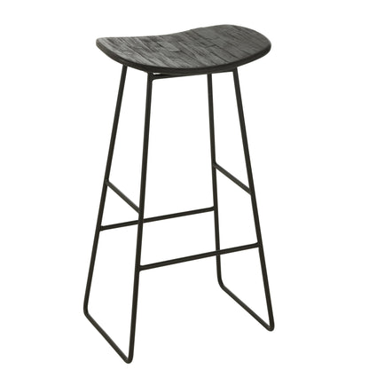 Taburete de bar rectangular de teca reciclada negro grande J-Line