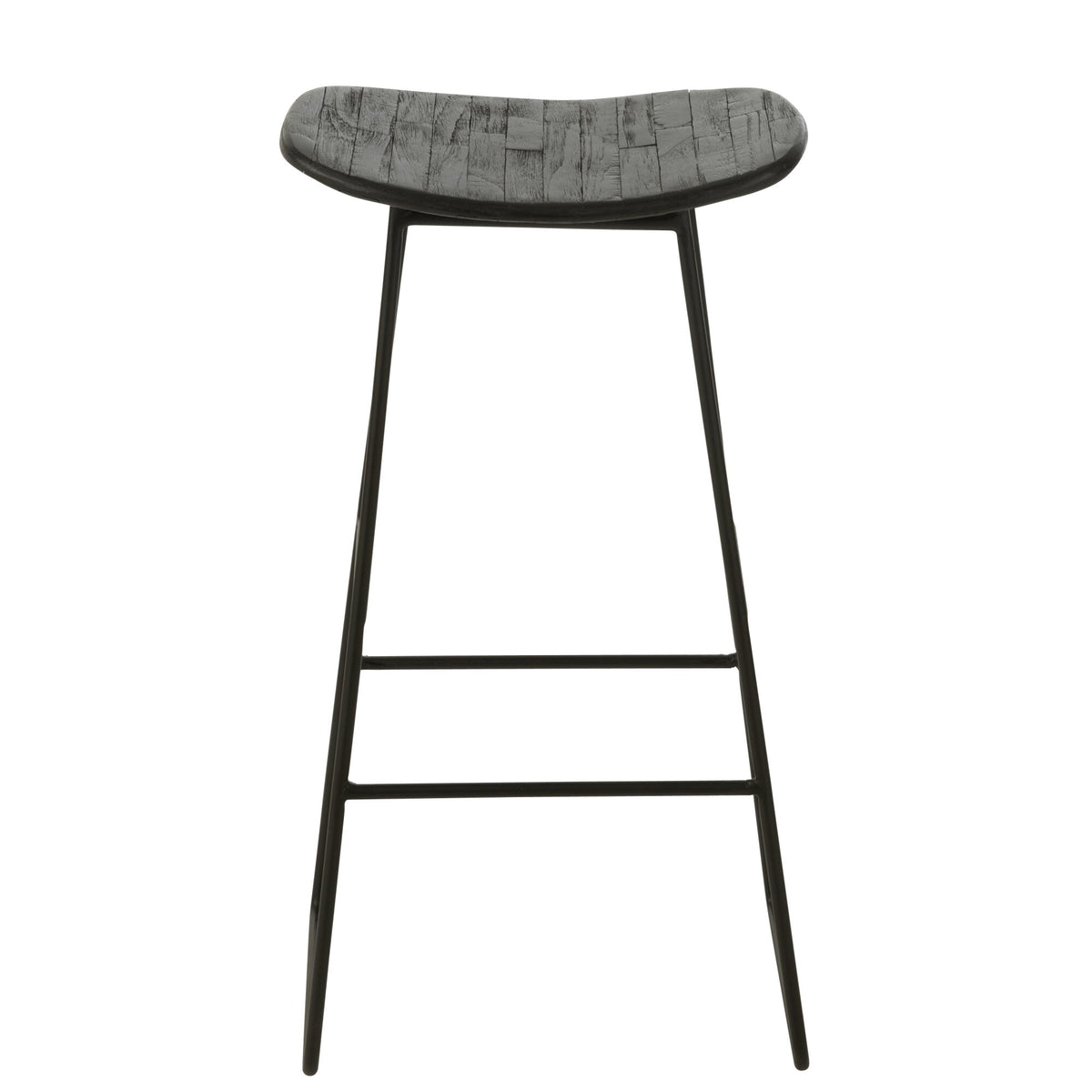 Taburete de bar rectangular de teca reciclada negro grande J-Line