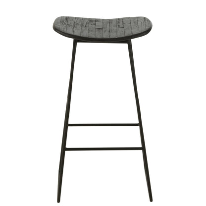 Taburete de bar rectangular de teca reciclada negro grande J-Line
