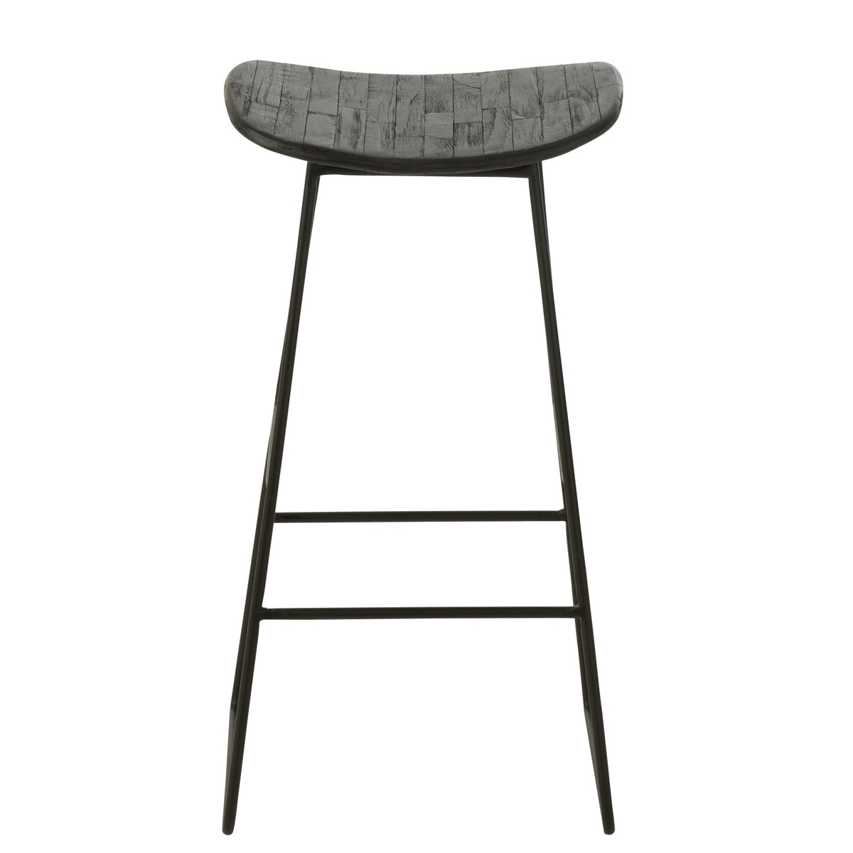 Taburete de bar rectangular de teca reciclada negro grande J-Line