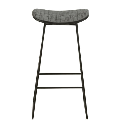Taburete de bar rectangular de teca reciclada negro grande J-Line
