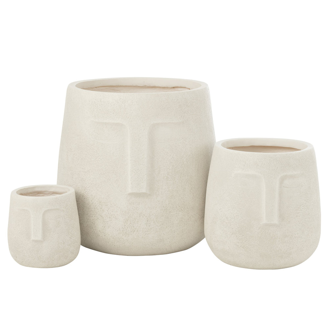 Juego de 3 macetas Moai de arcilla blanca J-Line