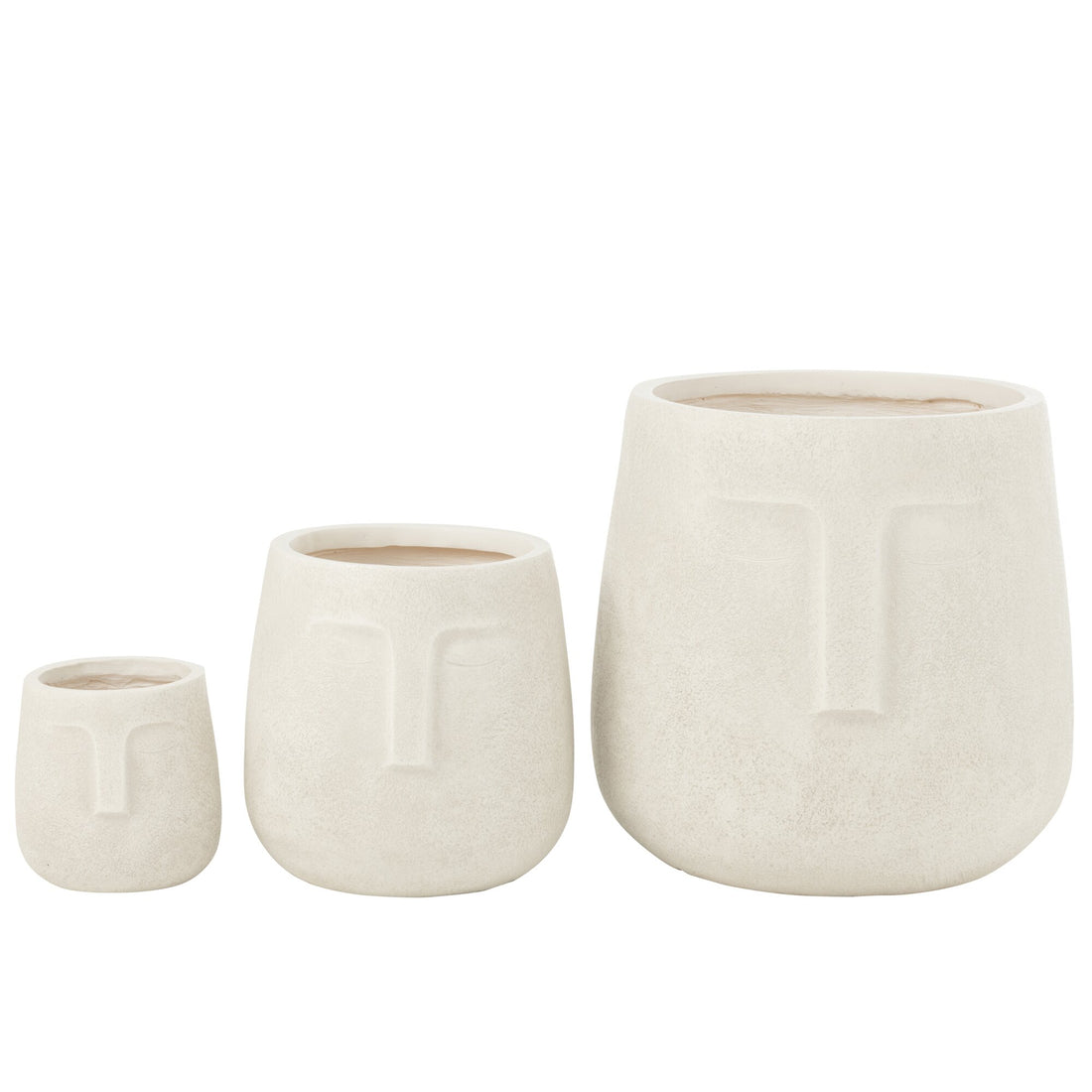 Juego de 3 macetas Moai de arcilla blanca J-Line
