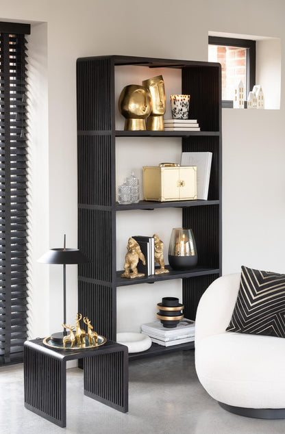 Boekenkast 4 Schappen Gerecycleerd Teak Zwart - Boekenkast - J-Line - livinglovely.nl