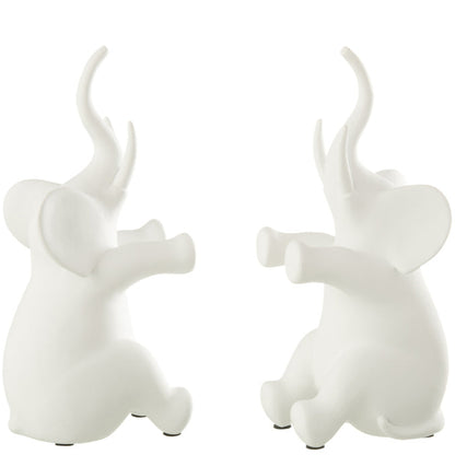 Boekensteun Olifant Zittend Polyresin Wit Set - Boekensteun - J-Line - livinglovely.nl