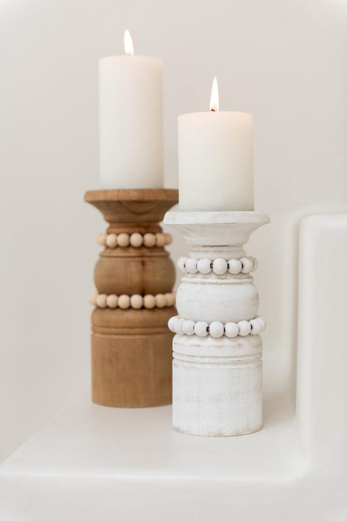 Candle Holder Pila Pinewood/Metal Natural Large - Kandelaar - J-Line - livinglovely.nl