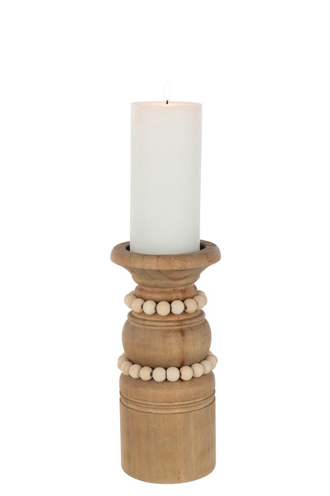 Candle Holder Pila Pinewood/Metal Natural Large - Kandelaar - J-Line - livinglovely.nl