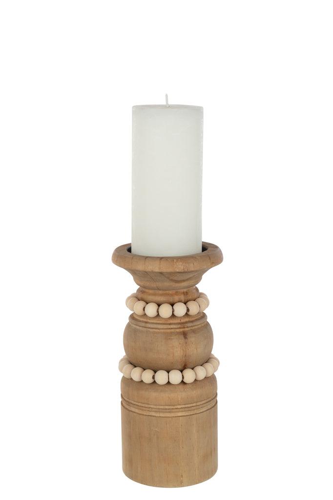 Candle Holder Pila Pinewood/Metal Natural Large - Kandelaar - J-Line - livinglovely.nl