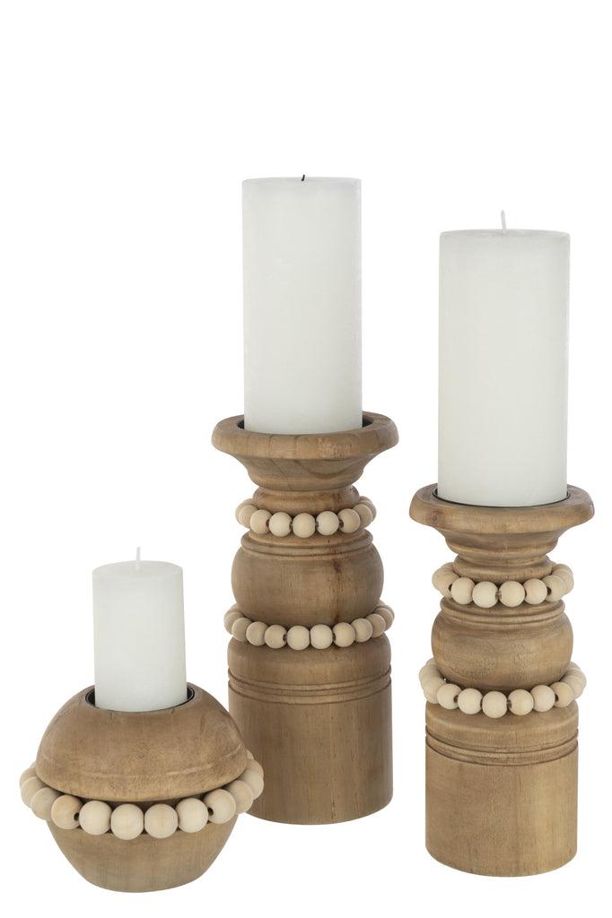 Candle Holder Pila Pinewood/Metal Natural Large - Kandelaar - J-Line - livinglovely.nl
