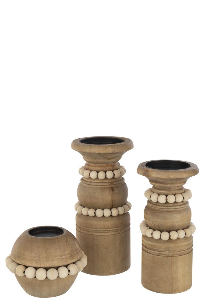 Candle Holder Pila Pinewood/Metal Natural Large - Kandelaar - J-Line - livinglovely.nl
