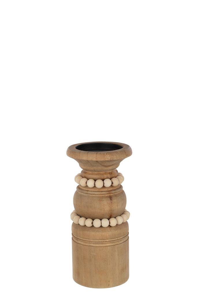 Candle Holder Pila Pinewood/Metal Natural Large - Kandelaar - J-Line - livinglovely.nl