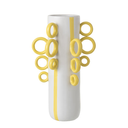 Jarra decorativa Anillos Porcelana Blanco/Amarillo J-Line