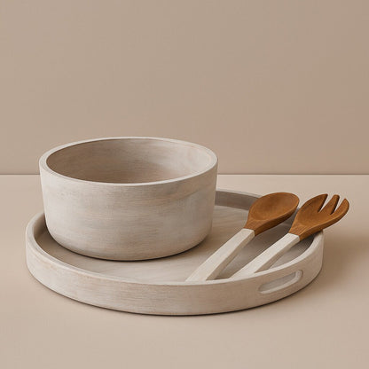 Bandeja de madera de mango blanca J-Line