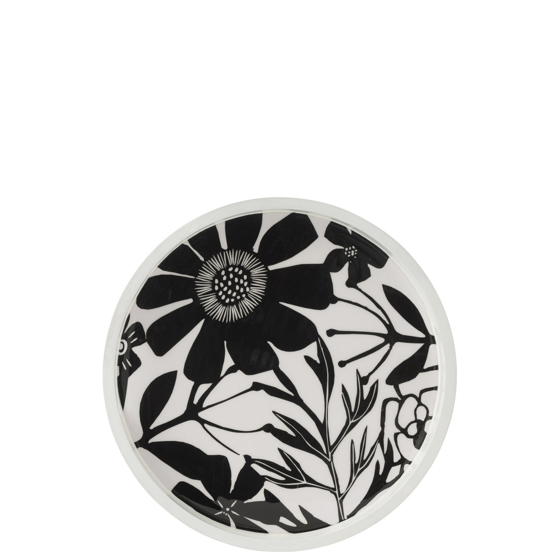 Bandeja Redonda Con Asas Flores Madera de Mango Negro/Blanco J-Line