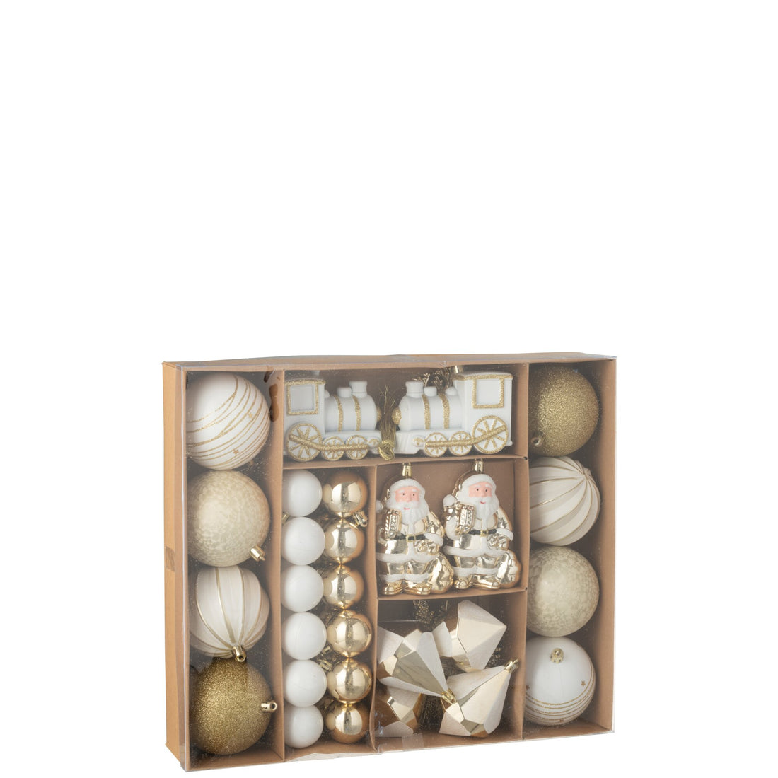 Caja de 55 bolas de Navidad de plástico color dorado/blanco J-Line