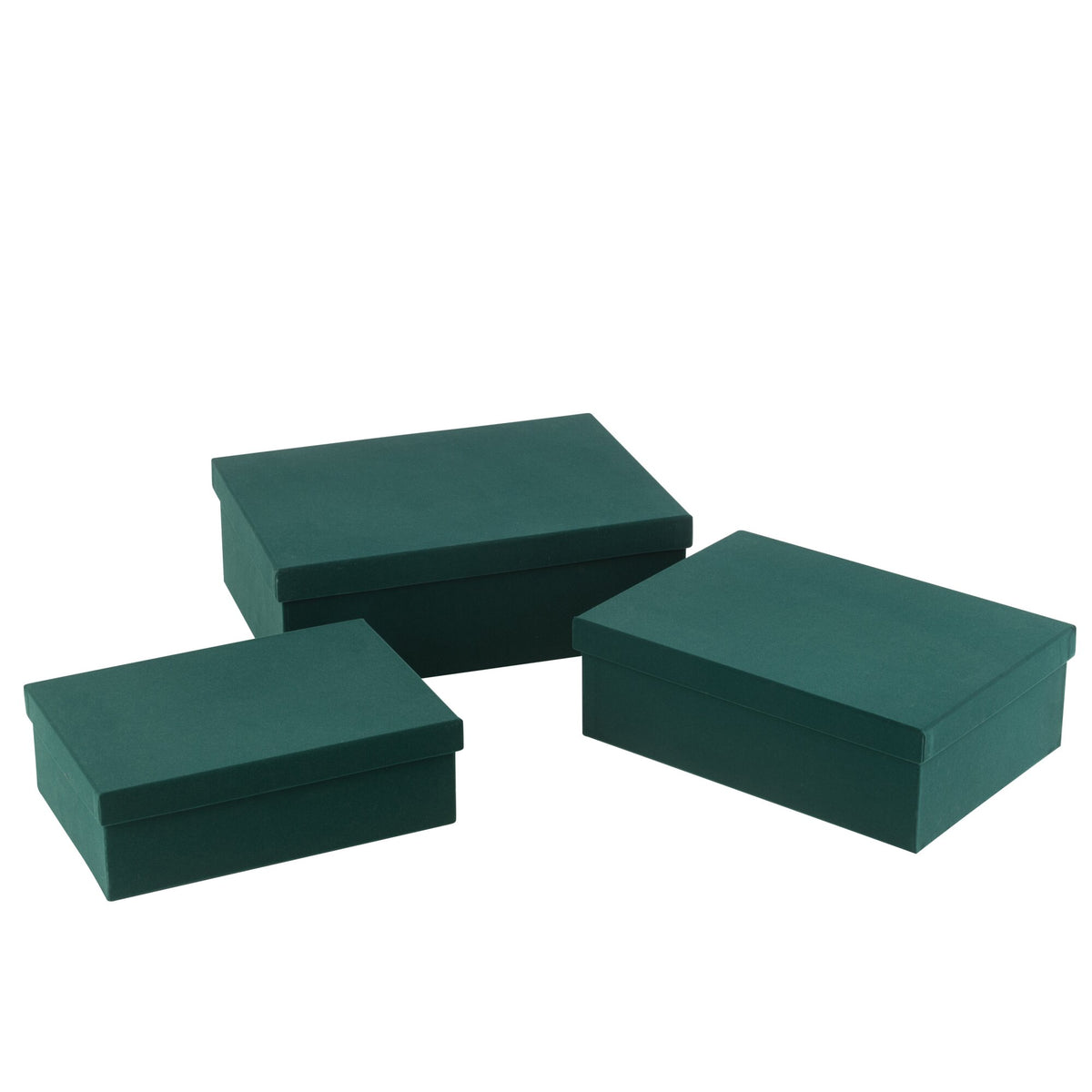 Cajas rectangulares de papel aterciopelado verde, set de 3, J-Line