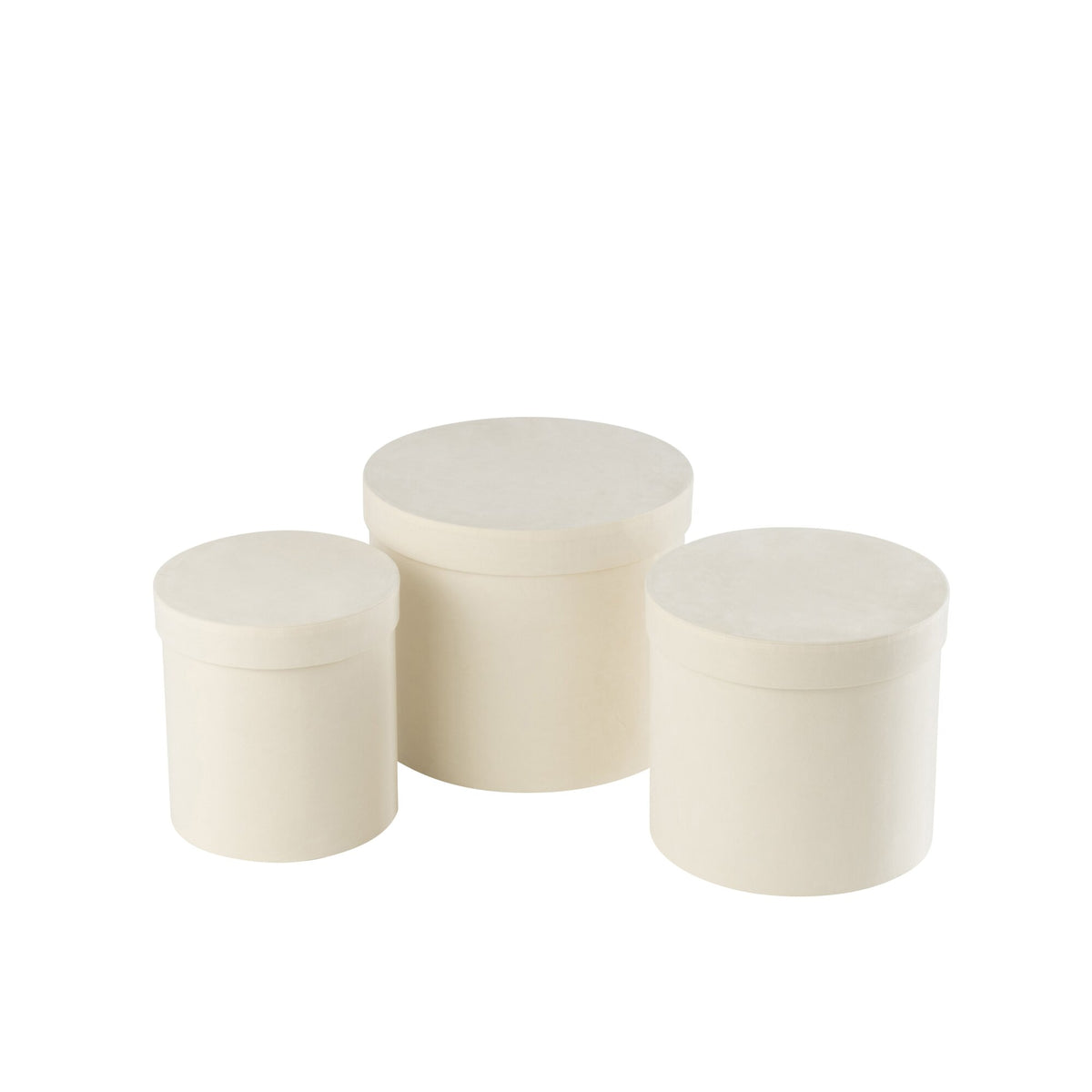 Cajas redondas de papel aterciopelado blanco, set de 3, J-Line