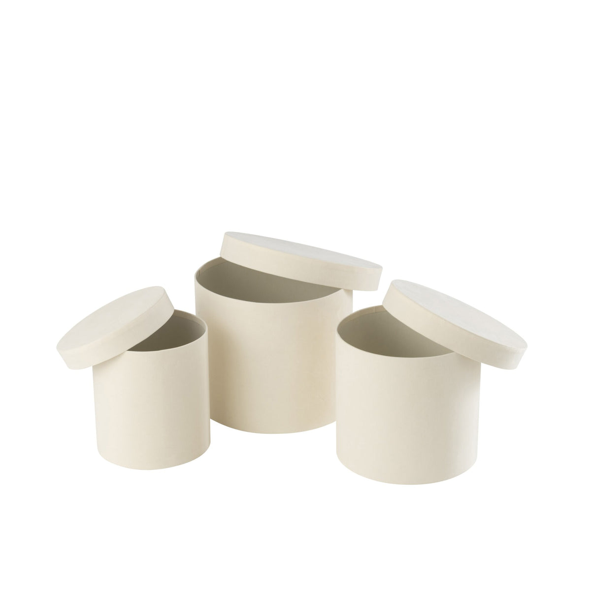 Cajas redondas de papel aterciopelado blanco, set de 3, J-Line