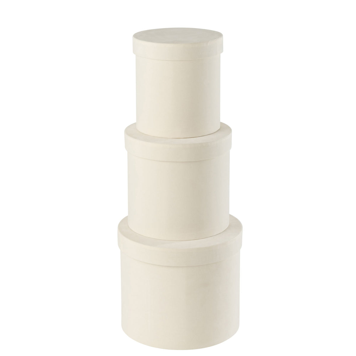 Cajas redondas de papel aterciopelado blanco, set de 3, J-Line