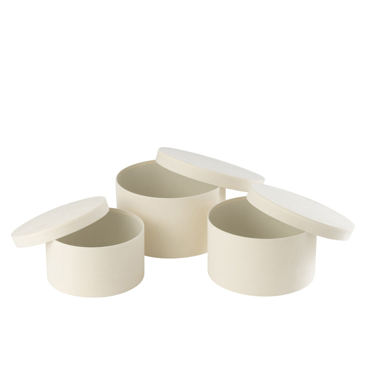 Cajas Redondas Planas de Papel Terciopelo Blanco Set de 3 J-Line