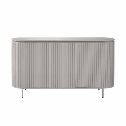Dressoir Solana Taupe 165cm van Starfurn, mangohouten dressoir met verticaal lattenpatroon, vooraanzicht