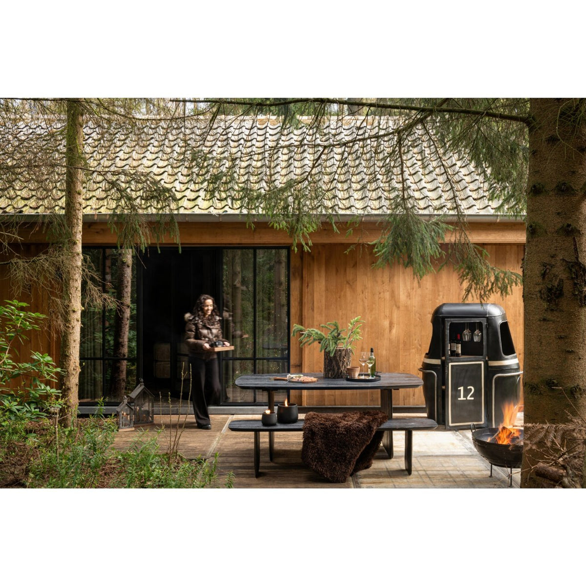 Banco de comedor de madera de acacia negro 190 cm J-Line