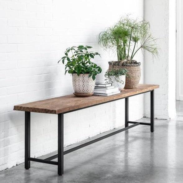 Eetkamerbank naturel teakhout met massief zitvlak 215cm