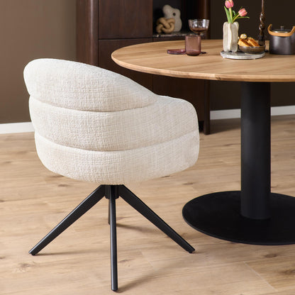 Eetkamerstoel Bella Off White Poot Zwart van Starfurn met armleuningen en draaibare zitting