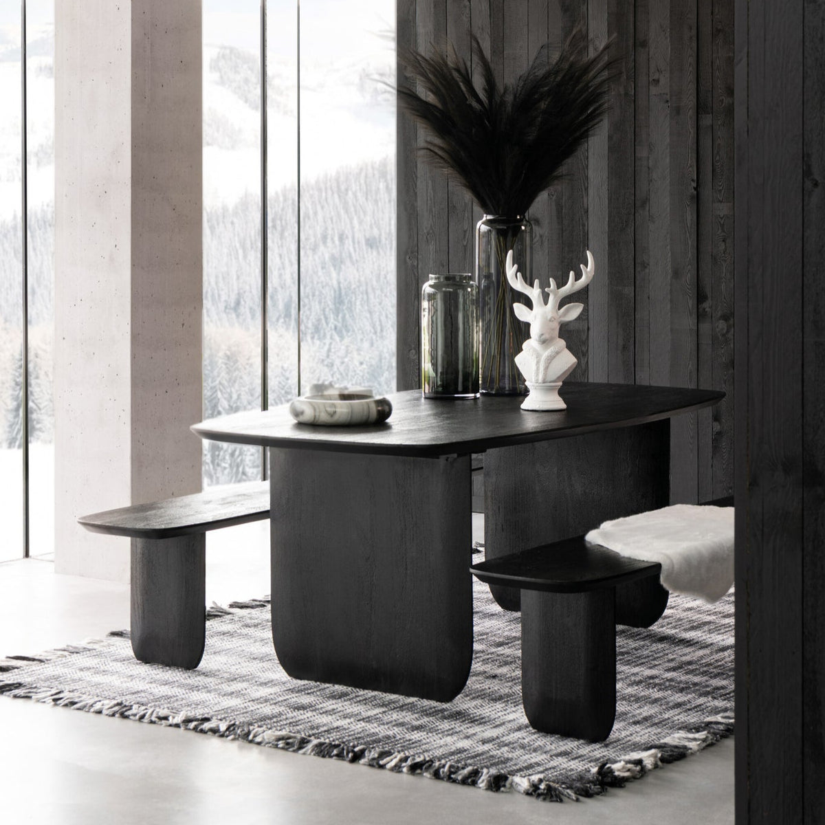 Eetkamertafel + Eetkamerbank Acaciahout Zwart 190cm J-Line - Eetkamertafel - Living Lovely - livinglovely.nl