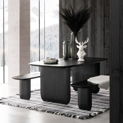 Eetkamertafel + Eetkamerbank Acaciahout Zwart 190cm J-Line - Eetkamertafel - Living Lovely - livinglovely.nl