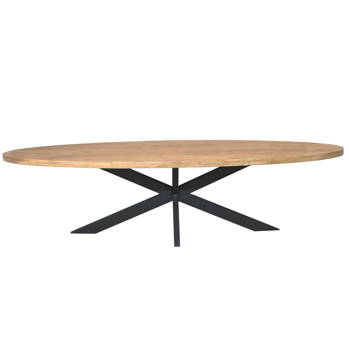Eettafel Dakota Ovaal 300cm van Starfurn, ovaal mangohouten blad op zwarte matrixpoot