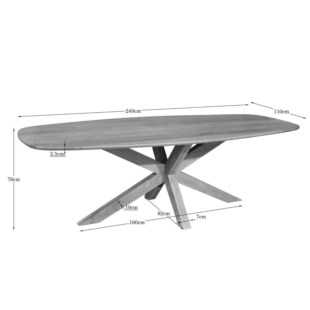 Maatschets van eettafel Nina Deens Ovaal 240cm van Starfurn