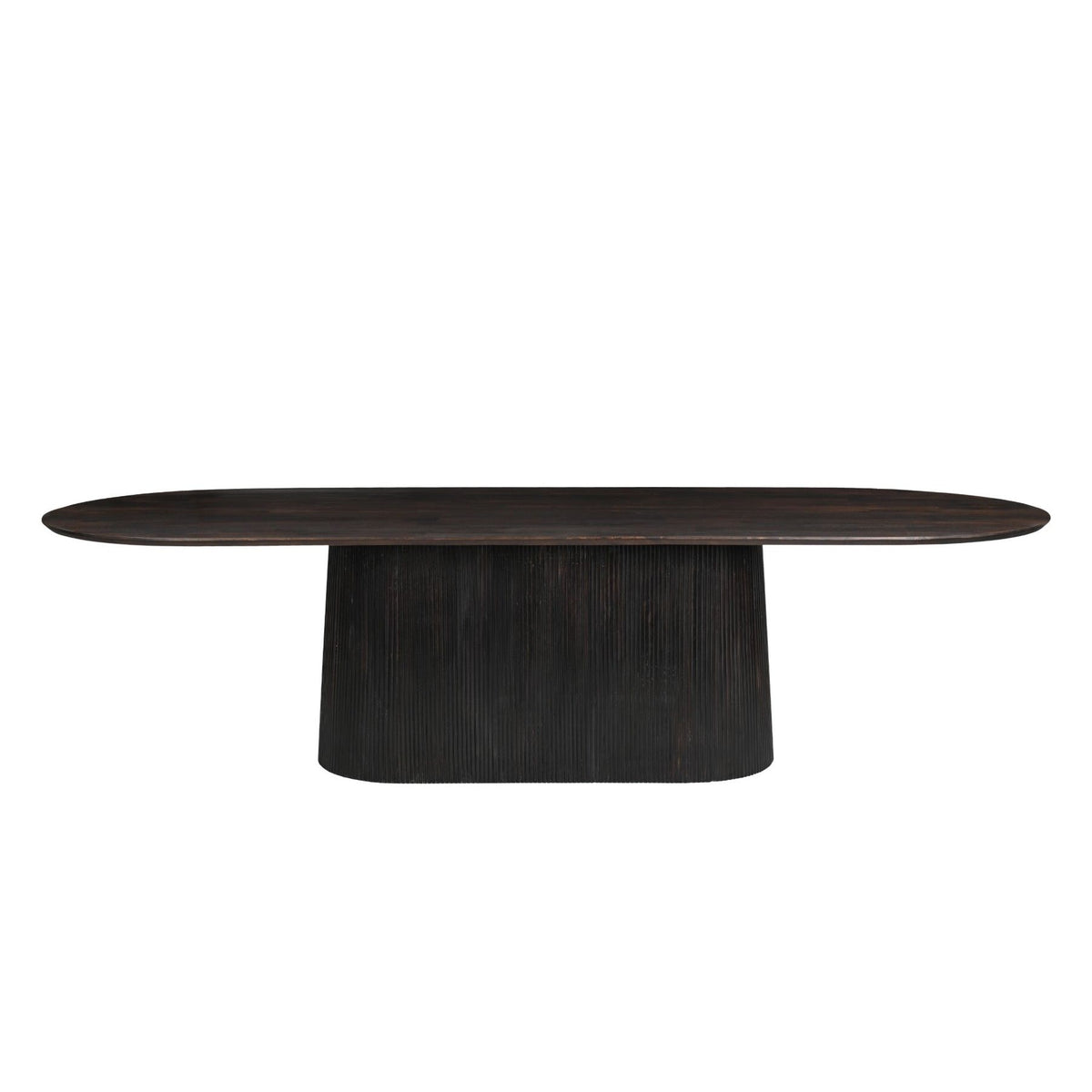 Vooraanzicht van de 300 cm lange Salvator eettafel in Walnut