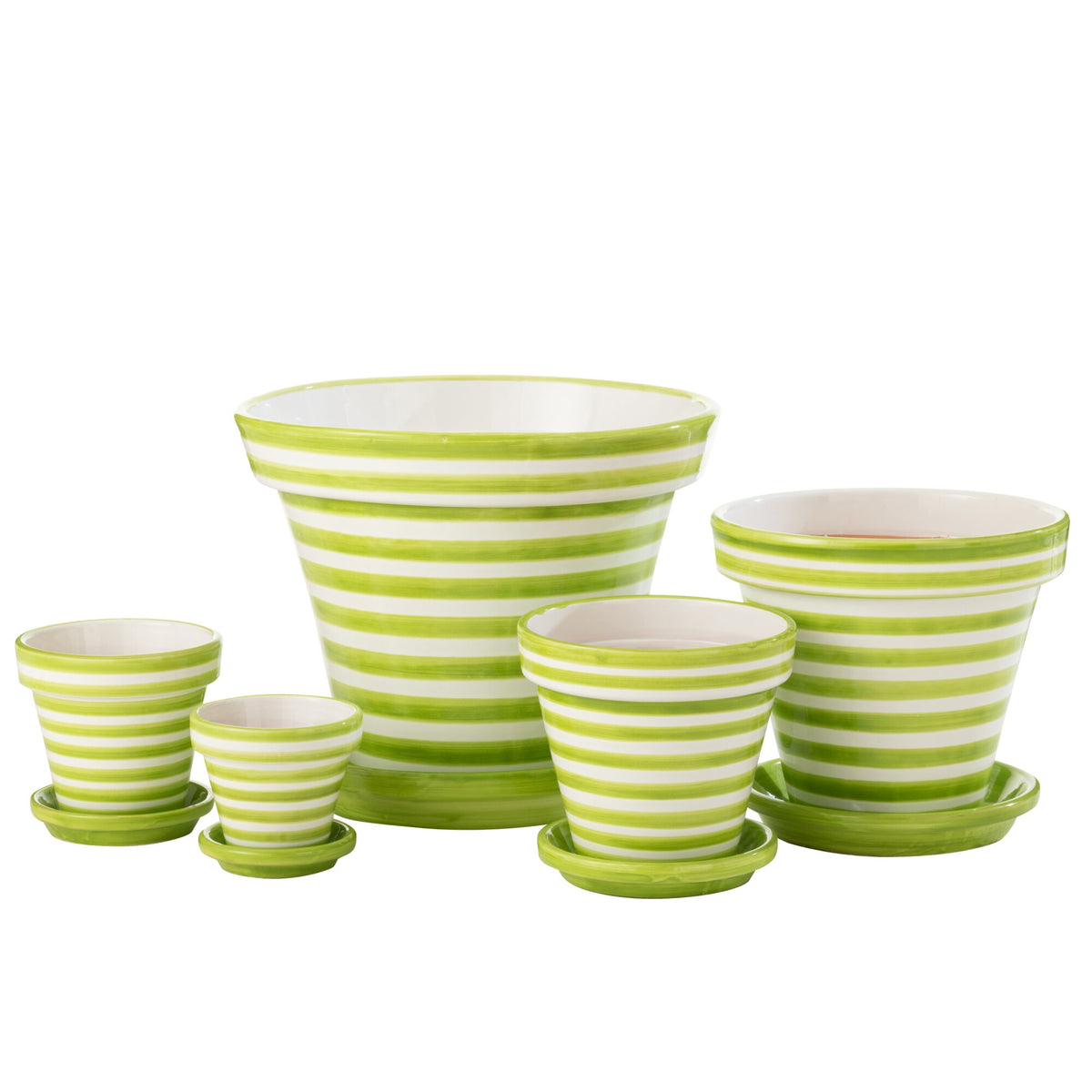 Maceta+Plato Granada Rayas Cerámica Hecha a Mano+Pintada Verde Extra Grande J-Line