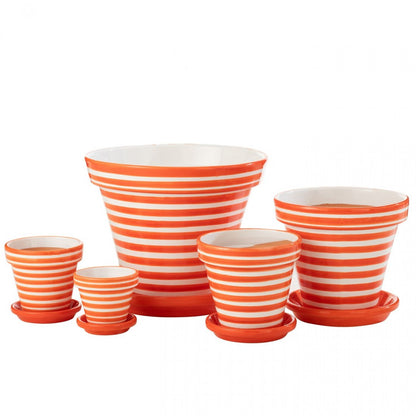 Maceta+Plato Granada Rayas Cerámica Hecha a Mano+Pintada Naranja Extra Grande J-Line